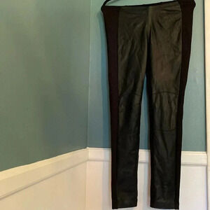 Karen Millen black leather/fabric elastic waist leggings - straight leg - size 6
